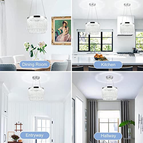 Hongnuofc 11.8“ Led Chandelier Round Chrome Crystal Chandeliers Hanging Pendant Light Modern Flush Mount Ceiling Light Fixture For Dining Room Hallway Kitchen Island Bedroom (Cool White) #TOP2