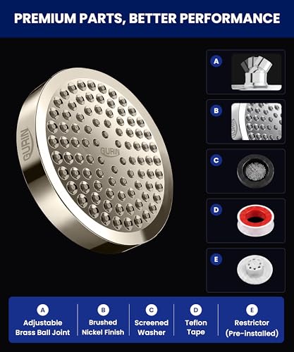 Image of Gurin Shower Filter for Bathroom with 6 Inch High Pressure Shower Head, Multistage Hard Water Softener for Shower, Chrome, Polished Finish