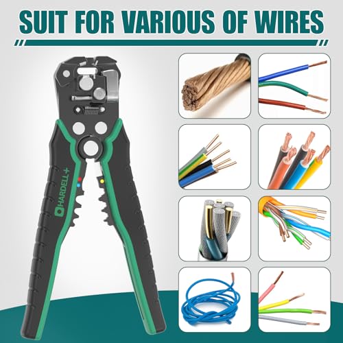Image of HARDELL+ Wire Stripper, Self-Adjusting Wire Stripping Tool with 27 Universal Accessories, 3 in 1 Stripper /Cutter /Crimping Tool for Electronics Projects /DIY /Home Repairs (10-24 AWG)-8-IN-1