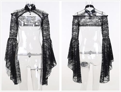 Image of Goth Bolero Shrug Women Lace Sheer Mesh Gothic Flare Sleeve Emo