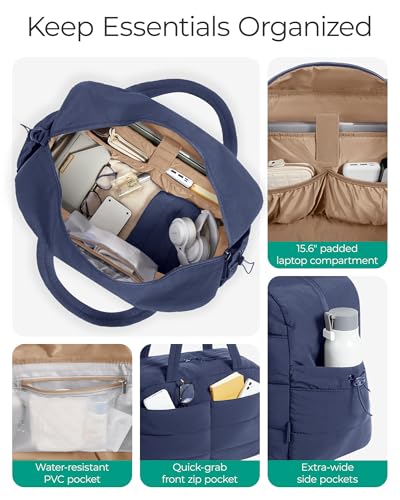 Image of BAGSMART Gym Bag for Women, Lightweight Puffer Duffle Bag 2-PC Travel Bag, 31L Weekender Overnight Bag Quilted Carry On Tote Bag, Diaper Hospital Dance Bag for Travel, Gym, Water Resistant