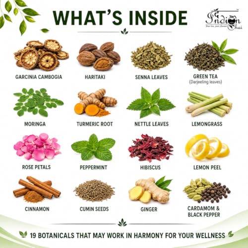 Image of The Indian Chai - Slimming Healthy Green Tea 100g with Garcinia, Haritaki, Senna, Moringa, Turmeric, Ginger, Lemongrass, Hibiscus & Rose for Digestion Support and Daily Detox - Caffeine Free
