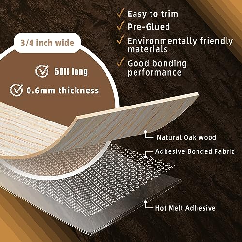 GSCIT Club Oak Edge Banding, 3/4 inch x 50ft roll of Veneer White Edge Banding Pre-glued Flexible Real Wood Tape for Cabinet Repair Furniture Restoration - Thumbnail 2