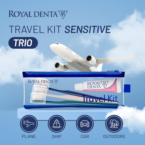 Royal Denta Travel Kit Trio Sensitive – Reisezahnbürste & Zahnpasta-Set mit 20 g Hydroxylapa-Zahnpasta, 3 silbernen extra weichen Zahnbürsten, Bürstenkappen und wasserabweisendem Etui – Bild 3