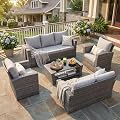 Wisteria Lane Patio Furniture Set, 5 Pieces Wicker Outdoor Furniture for All Weather, Patio Sofa with High Backrest Support and Wide Armrest for Backyard, Balcony, Deck, Porch, Ash Gray