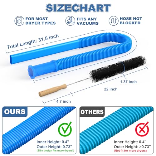 Image of 2Pcs Dryer Vent Cleaner Kit, Lint Brush & Universal Vacuum Hose Blue | Upgraded Flexible Hose Design for Smooth Airflow Without Whistling Noise