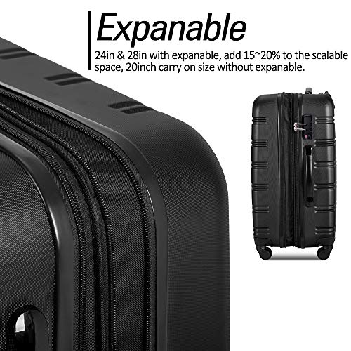 Voohek 3 Piece Luggage Set Hardside Spinner Suitcase with TSA Lock 20" 24' 28" Available, Black2