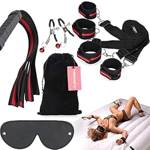 MyFantasy BDSM XL Bed Bondage Set – Sex Toys – Inclusief Reiszakje, Luxe Handboeien, Oogmasker, Hogtie Straps, Zweepje…