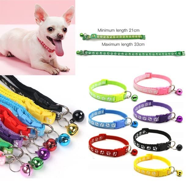 Image of Footprint Cat Collar with Bell Basic Dog Cat Collar I Buckle Adjustable Polyester Cat Dog Collar I with Bell 10 MM (Pink Color)