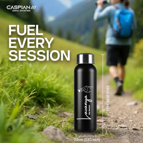 Image of Caspian Aqualim Customised Stainless Steel Water Bottle 750ML,M-Black with Logo Print-Personalised Water Bottle with Your Name Print for Kids Boys Girls School Office Gym-Perfect for Corporate Gifting