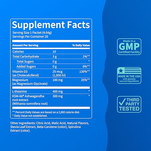 Image of Nello Supercalm Powdered Drink Mix, Cortisol Reducer and Sleep Aid Supplement, L Theanine, Ksm-66 Ashwagandha, Magnesium Glycinate, Vitamin D 3, No Sugar, Non GMO, On The Go, 20 Ct, Cucumber Lime