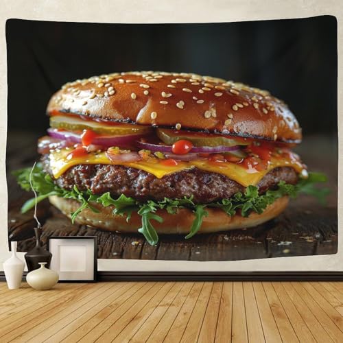 Tapisserie Hamburger 3D grand format tissu déco durable 180cmx230cm