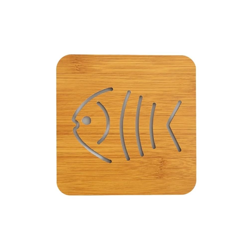 Cartoon Hollow Wooden Coaster Kitchen Tableware Thickened Anti Scalding Heat Insulation Mat Meal Mat Anti Slip Bowl Plate Mat(Small fish bone)