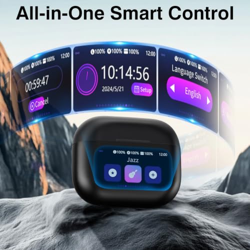 Image of Thunelec Wireless Earbuds with Touch Screen, 2026 New Bluetooth 5.4 Headphones with ANC /ENC Mic, 50H HiFi Stereo Ear Buds with 5 EQ Modes, Transparency Mode, IPX7 Earphones for Running /Fitness, Black