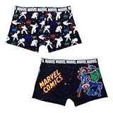 Marvel Boxers für Herren, Weiche Elastische Textil Slips, Boxershorts, Unterwäsche für Männer und Jugendliche, 2er-Pack Unterhose Avengers (as3, Alpha, m, Regular, Regular, Schwarz, M)