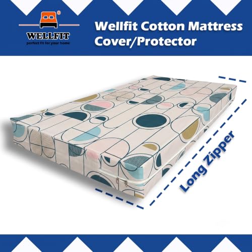 Image of WELLFIT Premium Glace Cotton 300 TC Mattress Cover /Protector for Single Size Bed with Zip /Chain /3x6 ft / 36x72x6 inch