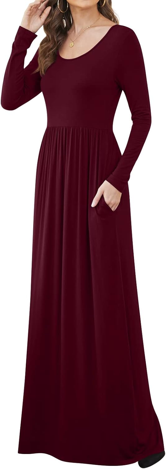 DB MOON Women Casual Long Sleeve Maxi Dresses Empire Waist Long Dress with Pockets - Image 4