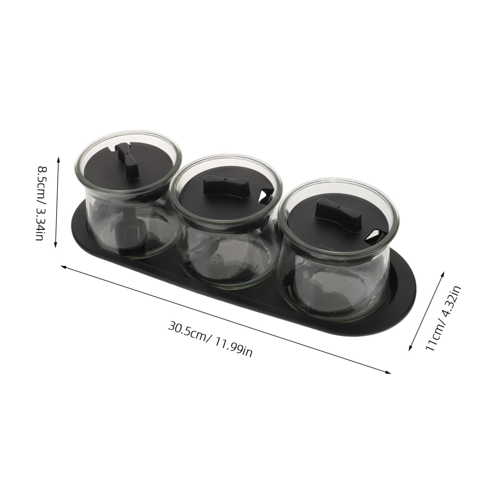 Set 3 Contenitori per Spezie da Cucina Trasparenti in Vetro Soda con Cucchiai Dosatori e Vassoio, Barattoli per Condimenti in Pp per Sale, Pepe e Salse, Pratici per Uso Quotidiano