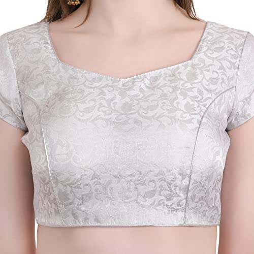 Image of Women's Short Sleeve Brocade (Chanderi) Readymade Stitched Saree Blouse Ready to Wear Half Sleeves Ladies Blouse