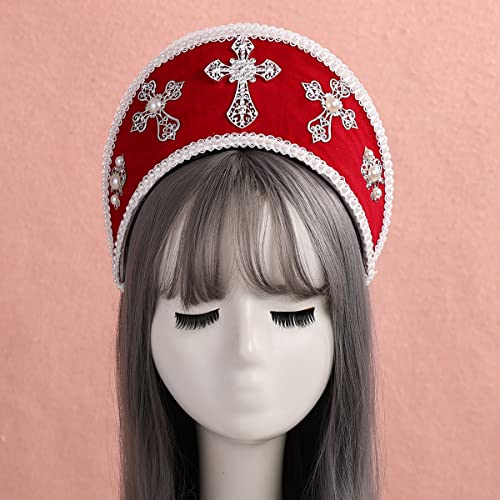 COSDREAMER Women Cross Tudor Renaissance Headdress Royal French Hood Coronet Headdress (Win red) - Image 4
