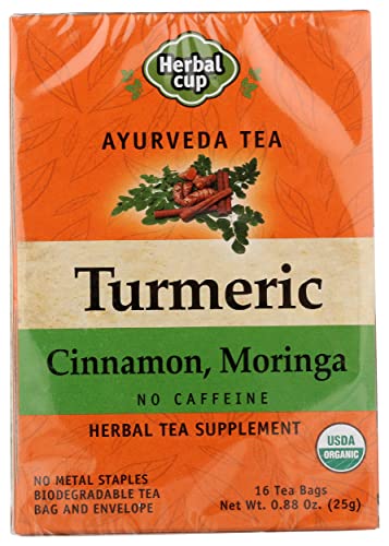 Herbal Cup Turmeric, Cinnamon & Moringa Herbal Tea, Caffeine Free, 16 Bags (Pack of 6)