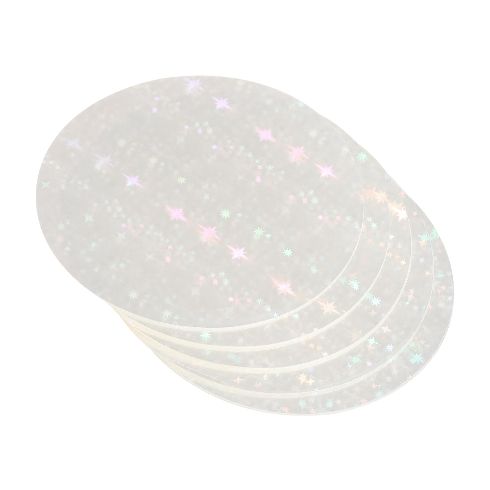 sourcing map 100 Pcs Badge Protective Film for 58mm/2.3in Badge Button Maker, 70mm/2.8in Badges Pin Glittering Film Clear Holographic Laminate Sheets for Button Maker, Stars Style