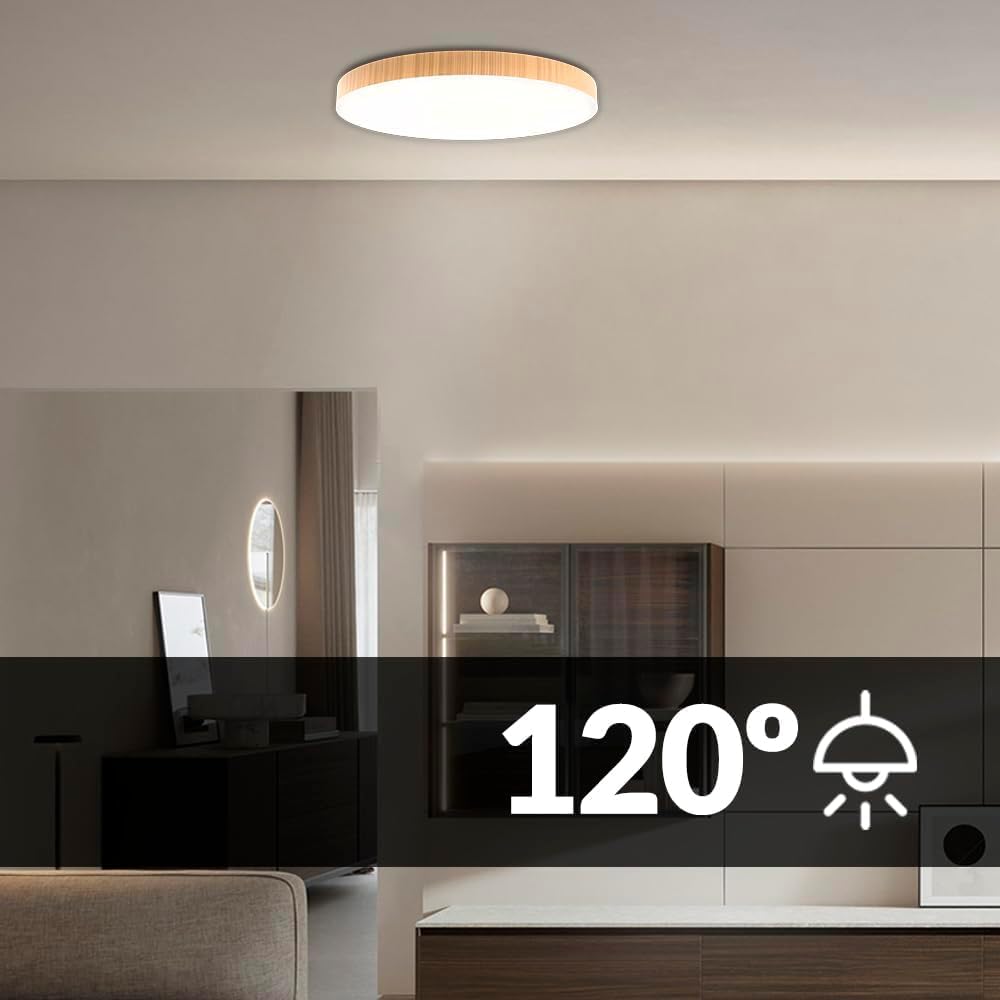 M Ledme - Lampa sufitowa LED Neox 50 W z drewna, temperatura barwowa CCT, idealna do kuchni, na balkon i do sypialni.