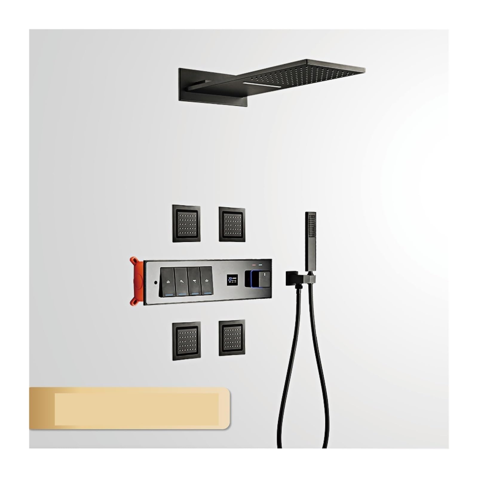 Sistema de Ducha, de ducha baño negro gama alta, diseño llave pared con pantalla digital intelinte, fría y caliente cuatro funciones(Brushed Grey)
