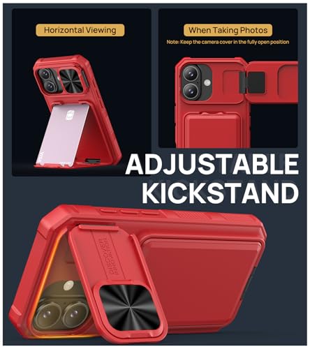 Image of SSLOTSCASE for iPhone 17 Case with Credit Card Holder & Stand, Red