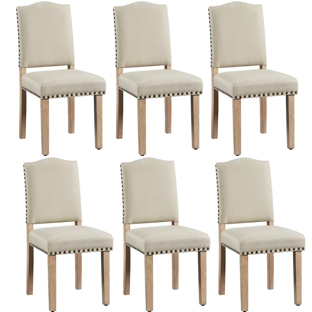 Chaises de salle à manger lot de 6 beige Yaheetech à haut dossier et pieds en bois massif