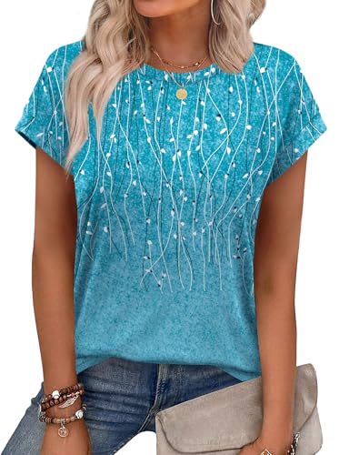Alaroo Womens Summer Tops 2026 Trendy Tshirts Shirts Cap Sleeve Beach Vacation Clothes Floral Bobo Hawaiian Print 29 3XL