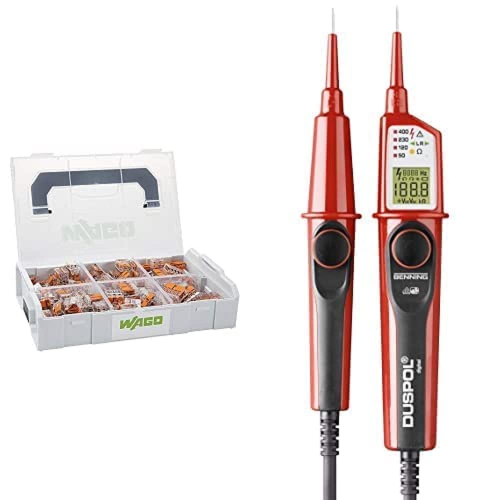 WAGO Original-Set, L-Boxx Mini, Verbindungsklemmen mit Hebel, Serie 221, 887-957 (236 Teile) & BENNING DUSPOL digital Digitaler True RMS Spannungsprüfer (Prüfart 2-polig) 50263
