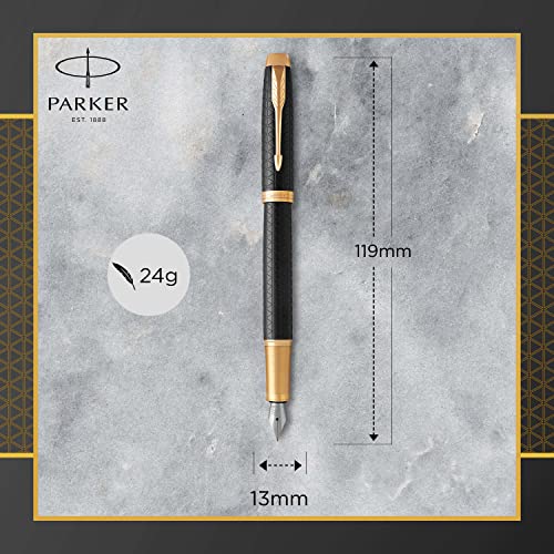 Image of Parker IM Fountain Pen, Premium Black, Medium Nib with Blue Ink Refill (1931653)