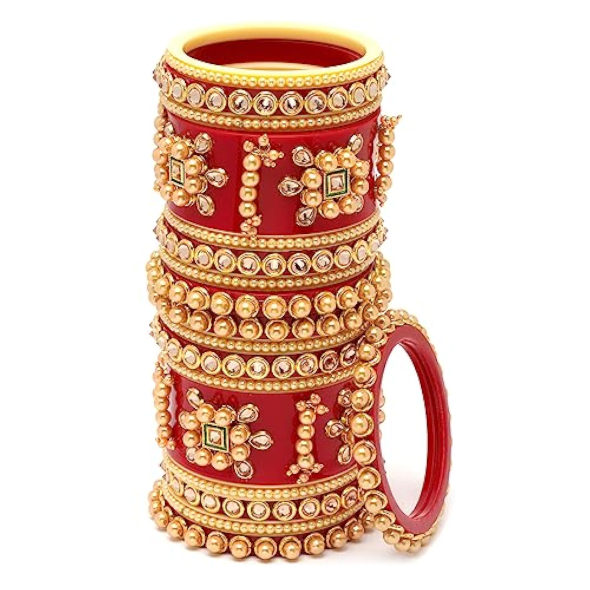 Gold-Plated Champagne Pearl & Zircon Gemstone Studded Handcrafted Bangles (2.4)