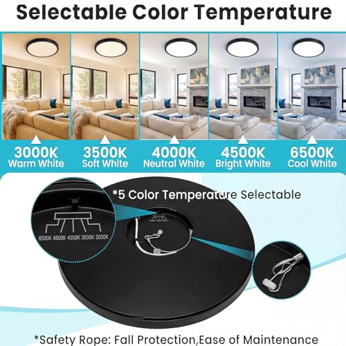 Image of libtit 7 inch Flush Mount LED Ceiling Light Fixture, 3000K-6500K Adjustable, 15W 1500lm Black Satin Round Ceiling Lamp for Bathroom Hallway Kitchen Bedroom, 6 Pack