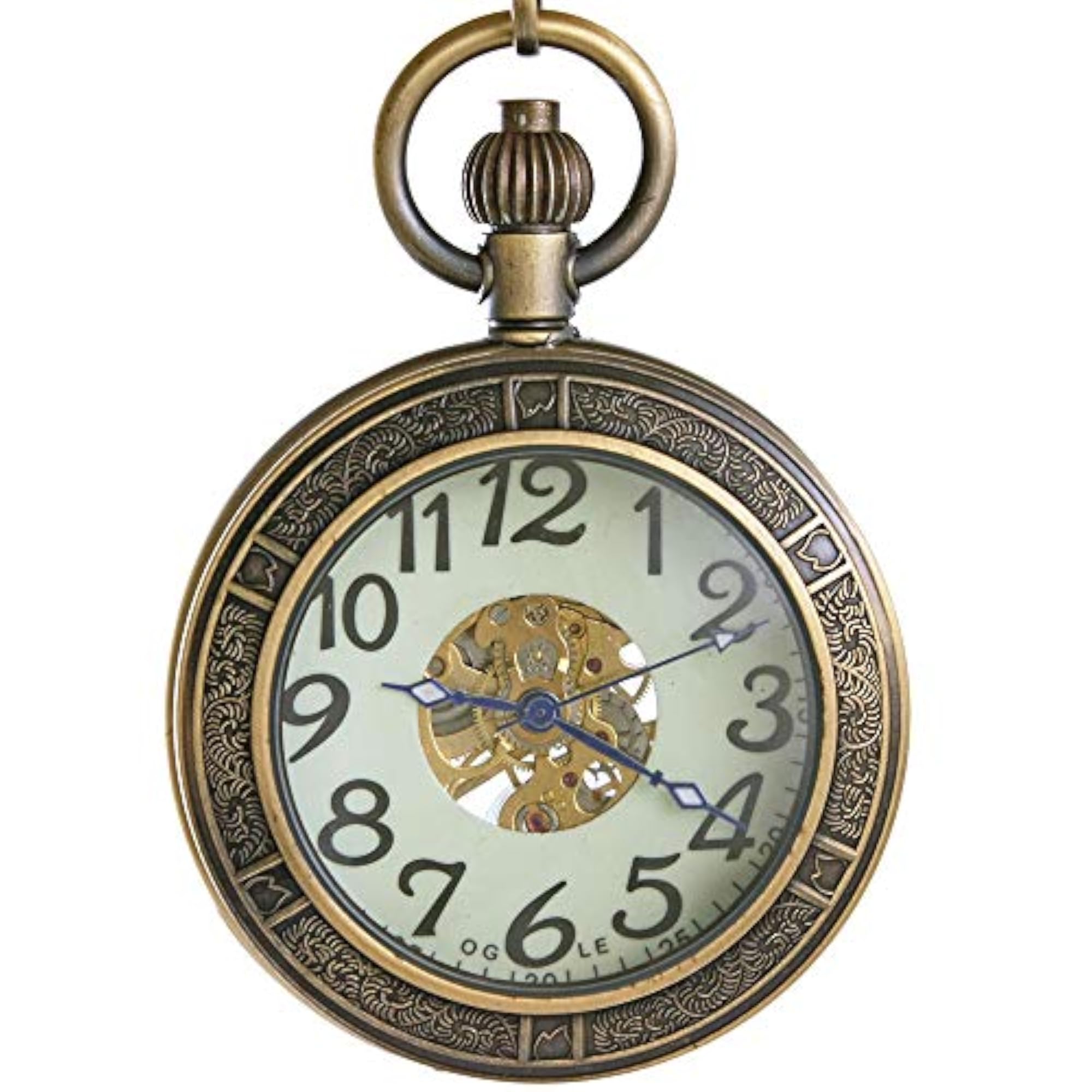 Waterproof Magnifier Skeleton Chain Silver Luminous Pocket Watch