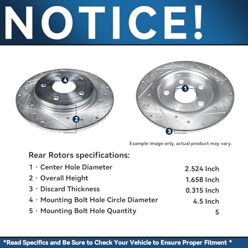 Image of Detroit Axle - Brake Kit for 2006-2011 Honda Civic 2007-2010 Acura CSX Drilled & Slotted Disc Brake Rotors Ceramic Brakes Pads 2008 2009 Replacement : 11.81 inch inch Front and 10.24 inch inch Rear Rotor