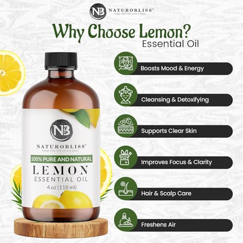 Image of NaturoBliss 100% Pure Lemon Essential Oil Therapeutic Grade Premium Quality (4 fl. oz) with Glass Dropper, Perfect for Aromatherapy