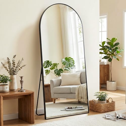 Antok 180x68cm Ganzkörperspiegel, Gewölbter Standspiegel, Rahmen aus Aluminiumlegierung, Bruchsicheres Glas, Bodenspiegel für Wohnzimmer, Ankleide, Schwarz