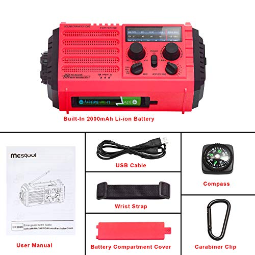 Solar Hand Crank Portable NOAA Weather Alert Radio,5-Way Powered AM/FM/SW Emergency Radio for Household&Outdoor,2500mAh Battery Power Bank USB Charger,LED Flashlight/Camping Lantern,SOS Alarm&Compass