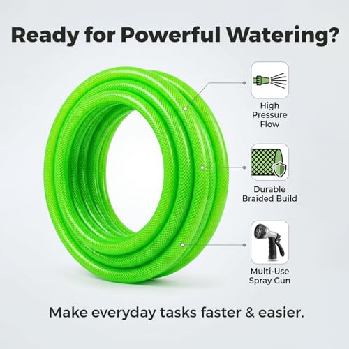 Image of Prayag Garden Pipe 15 Meter(49.21 Feet) | Flexible PVC Water Hose Pipe for Gardening, Car Wash & Home Cleaning | Lightweight & Durable, Braided - Green(15Meter, 1 Inch)