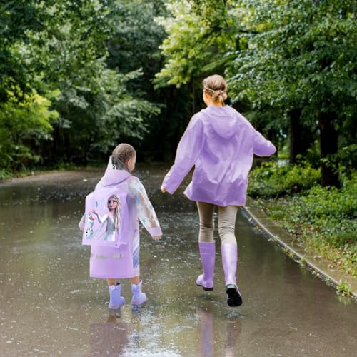 Image of PALAY Rain Coat for Kids Frozen Poncho Raincoat for Kids Girls Boys With Pockets Wide Brim Hooded Poncho Safe School Bag Rain Cover Frozen Elsa print