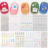 IHUKEIT Cute Nail Stickers for Kids Including Animals Flowers Cloud Star Heart and More Self Adhesiv
