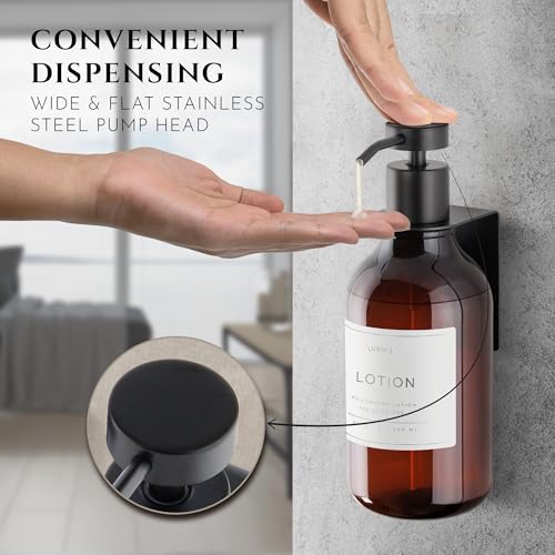 Shower Shampoo Dispenser Wall Mounted – Refillable 16.9 oz Amber Bottle with Stainless Steel Pump & No-Drill Adhesive Holder – Soap Dispenser for Bathroom (1 X Amber/Black) - image 3