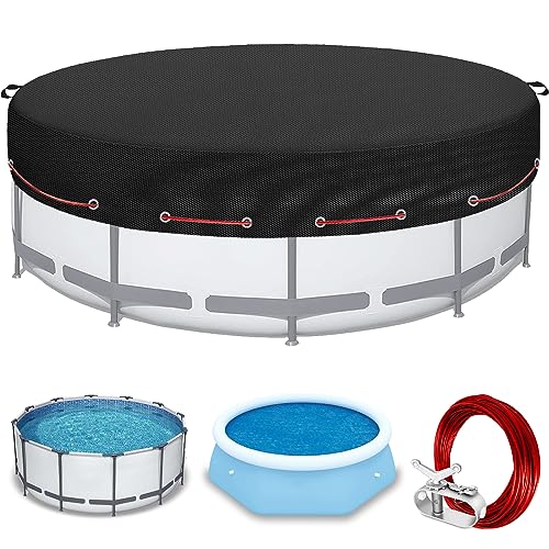 Cubierta de piscina para piscina de tanque de barra de 458cm, 600D Oxford resistente a desgarros | Cobertor de piscina de verano e invierno con cordón y clavos para el suelo,negro (458*20cm)