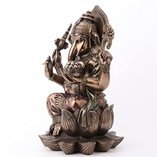 Estatua grande de Ganesh sentado sobre loto 44.5 cm miniatura 3