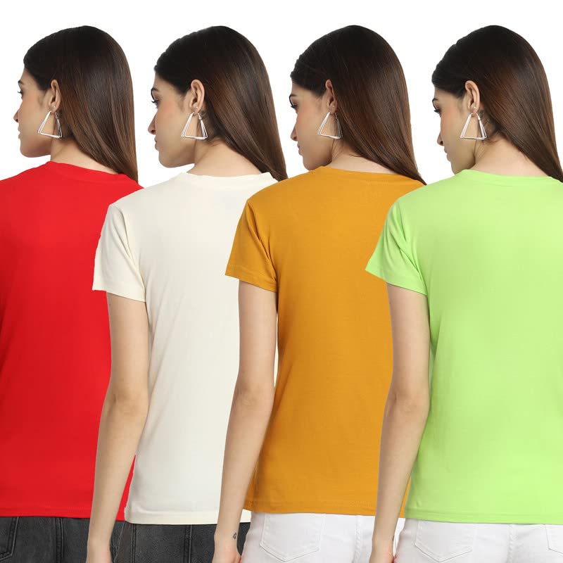 Preneum Zestaw 4 damskich t-shirtów na co dzień z bawełny, proste dopasowanie, nadruk graficzny, krótki rękaw, luźne t-shirty, modne i stylowe