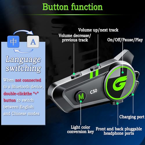 ZHIDUOXING Motorcycle Bluetooth Headset,C50 Motorcycle Intercom 2 Riders Automatic Reconnection,Motorbike Intercom Auto Answer/Voice Control/Active NoiseReduction/IP67 Waterproof(1Pack) - Image 4
