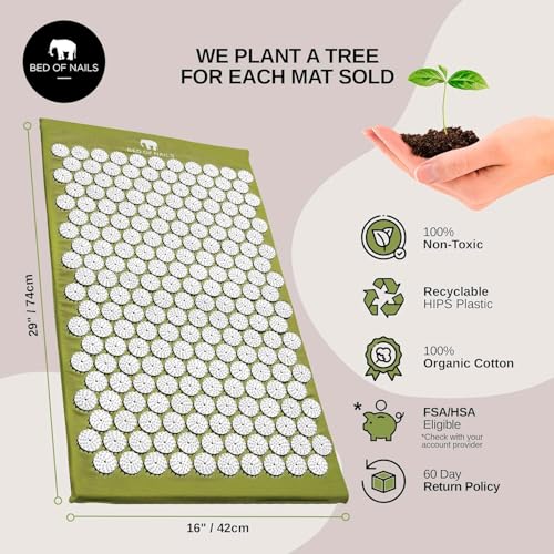 BED OF NAILS Original Acupressure Mat — Acupuncture Mat with 8,820 Massage Mat Nails for Wellness, Increased Vitality, Back Pain Relief, Relaxation, 74 x 41 x 2 cm, Carry Bag, Green - Image 5