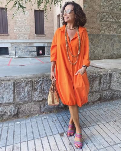 Image of UOOZEE Women's Long Sleeve Button Up Shirt Dresses Casual Loose Fit Spring Midi Dress with Pockets